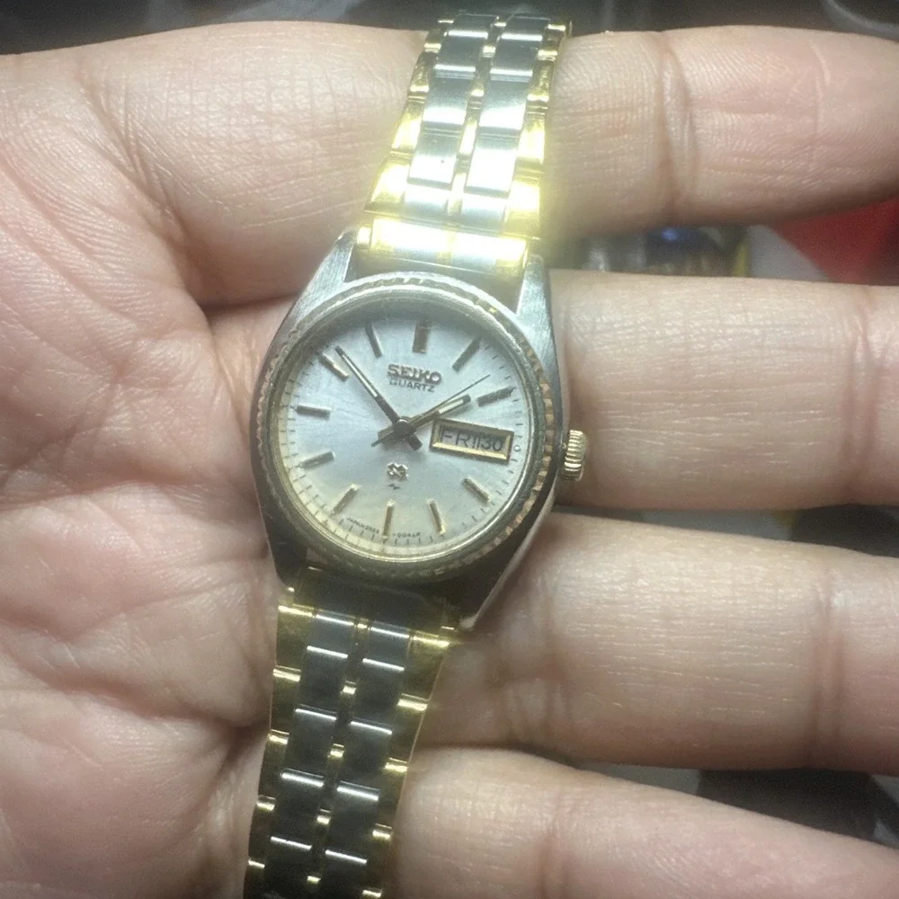 Works VTG Seiko SQ Ladies watch Date Two Tone Quartz New Battery 24mm Fit 6.5in